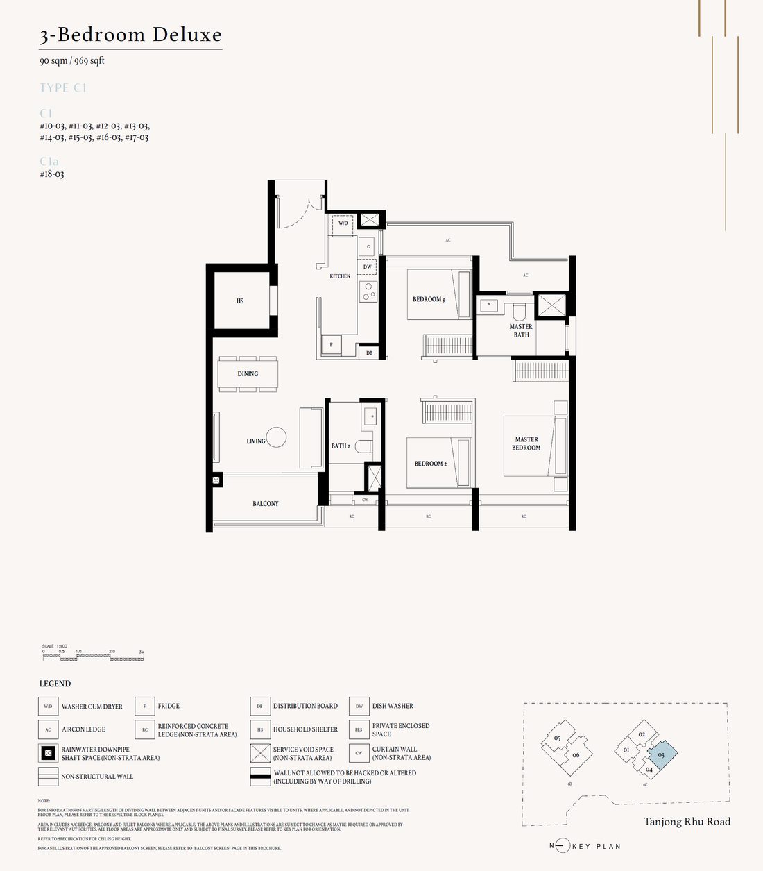 Floor plan C1 — 3 Bedroom Deluxe · Arina East Residences