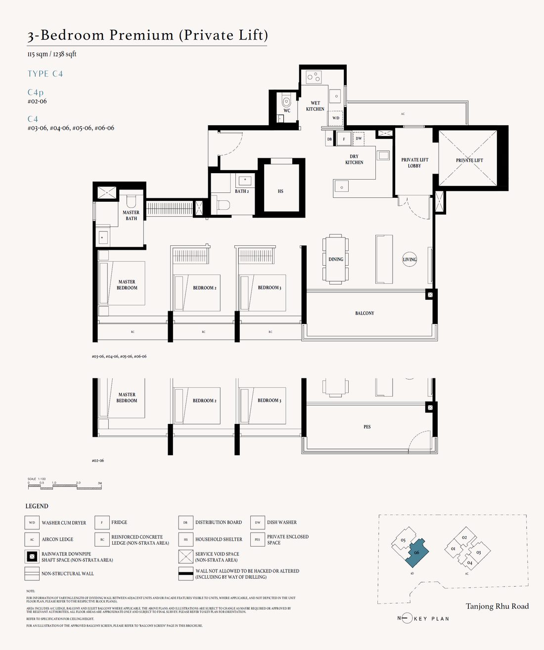 Floor plan C4 — 3 Bedroom Premium (Private Lift) · Arina East Residences
