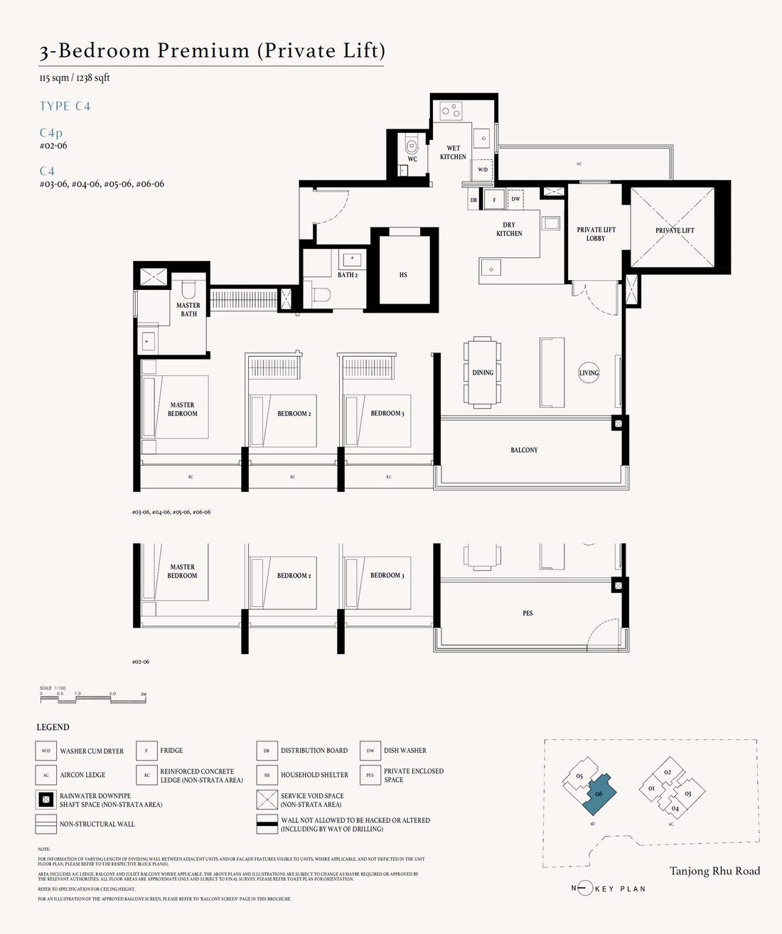 Floor plan C4p — 3 Bedroom Premium (Private Lift) · Arina East Residences