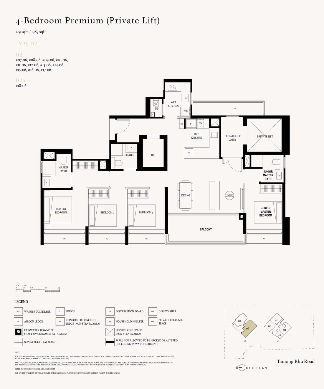 Floor plan D2 — 4 Bedroom Premium (Private Lift) · Arina East Residences