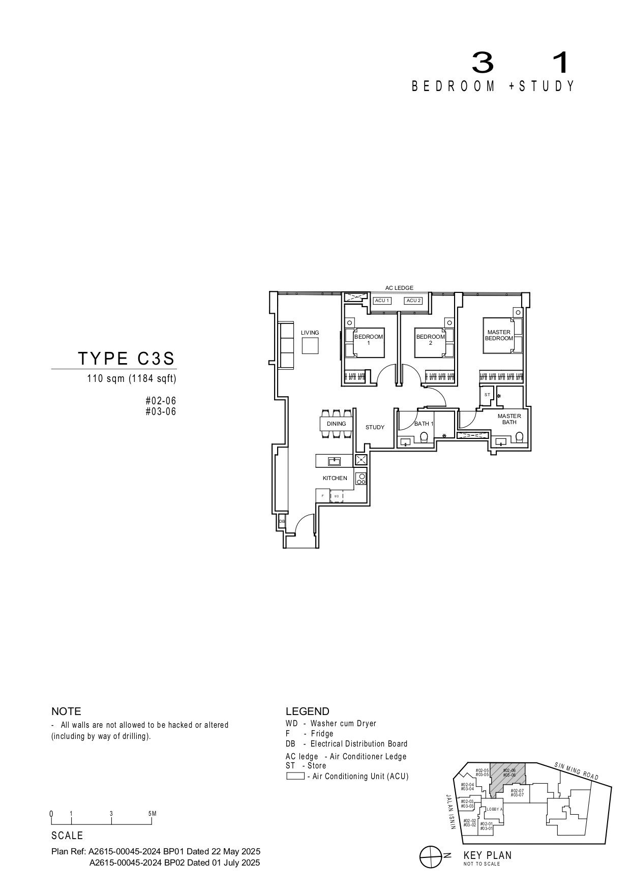Floor plan C3S — 3 Bedroom +1 Study