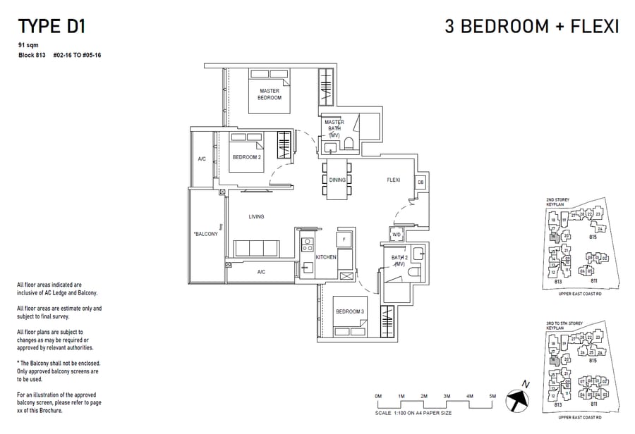 Floor plan D1 — 3BR + Flexi