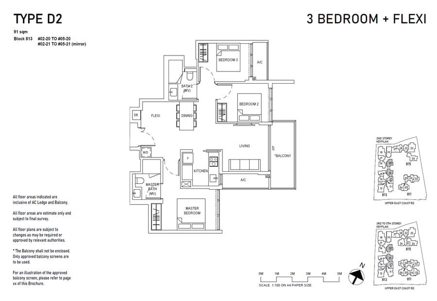 Floor plan D2 — 3BR + Flexi