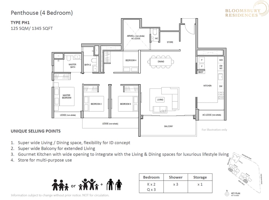 Floor plan PH1 — 4 Bedroom Penthouse