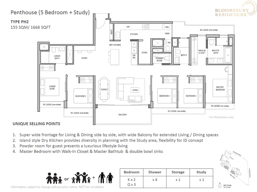 Floor plan PH2 — 5 Bedroom + Study Penthouse