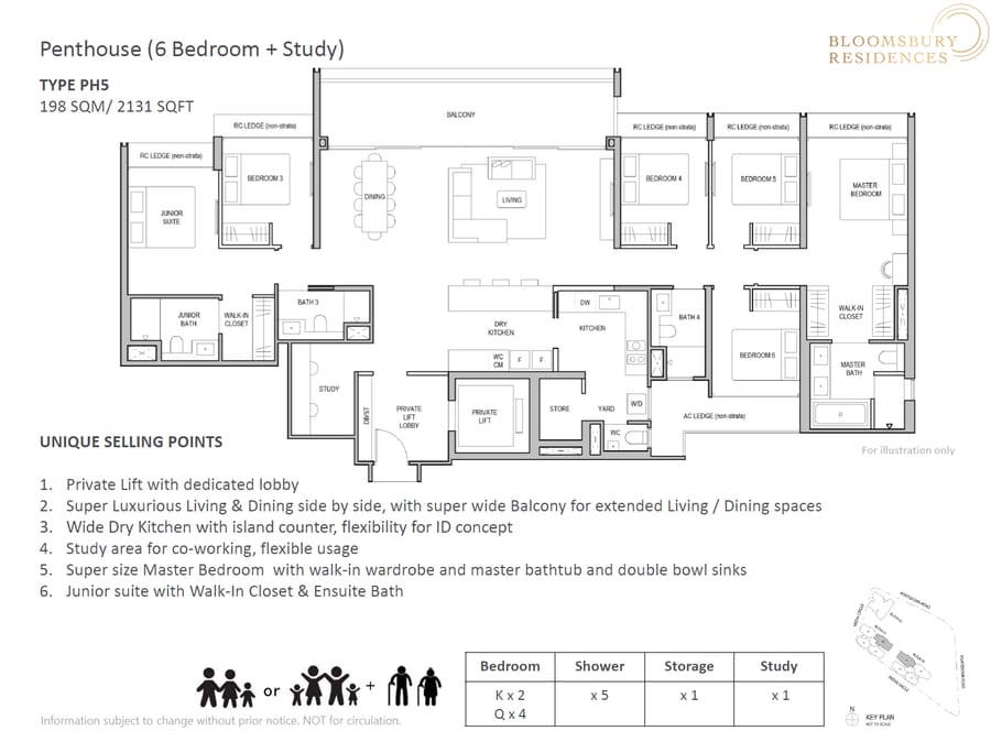 Floor plan PH5 — 6 Bedroom + Study Penthouse