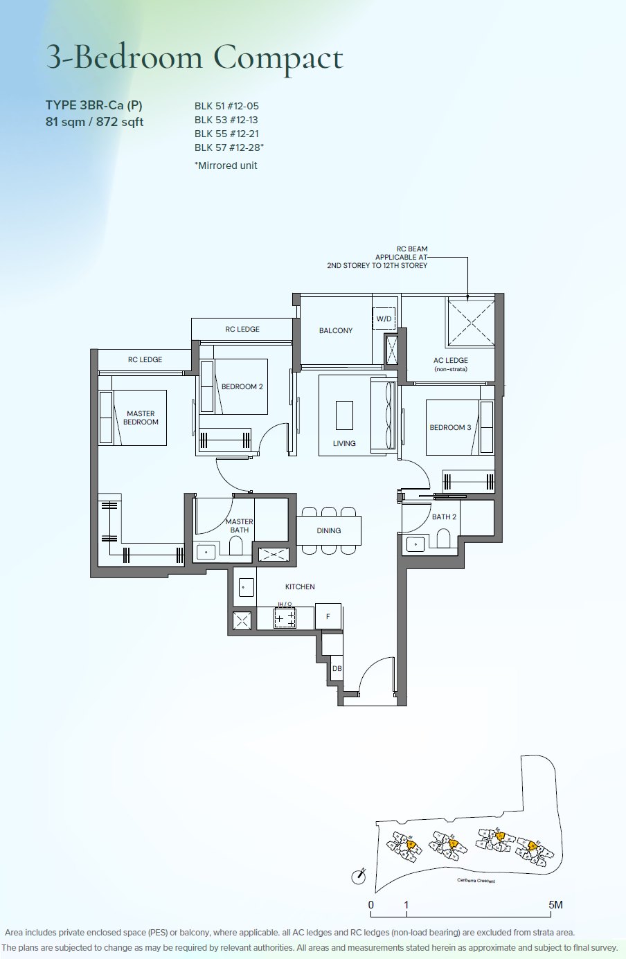 Floor plan 3BR-Ca(P) — 3 Bedroom Compact