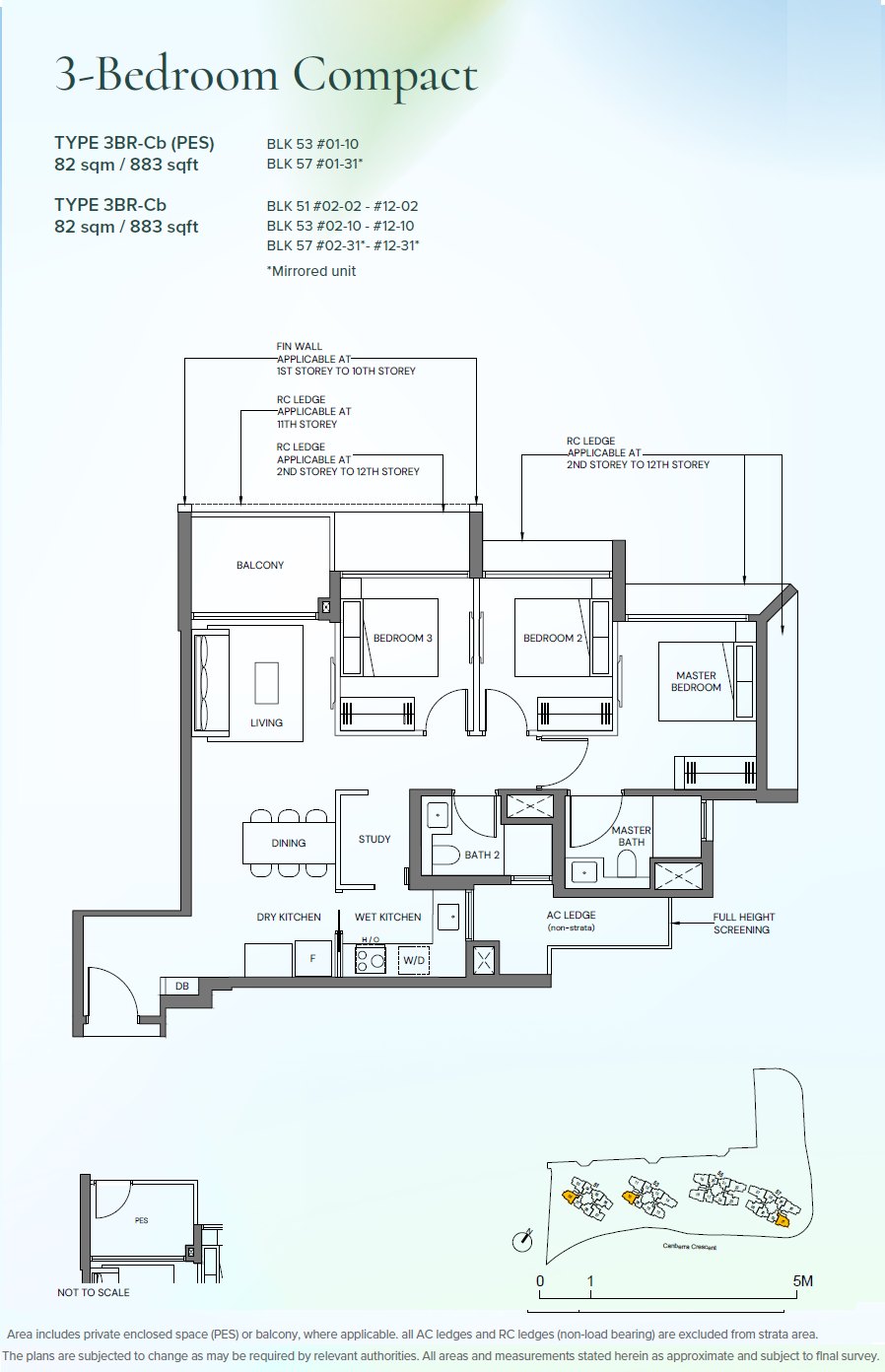 Floor plan 3BR-Cb — 3 Bedroom Compact