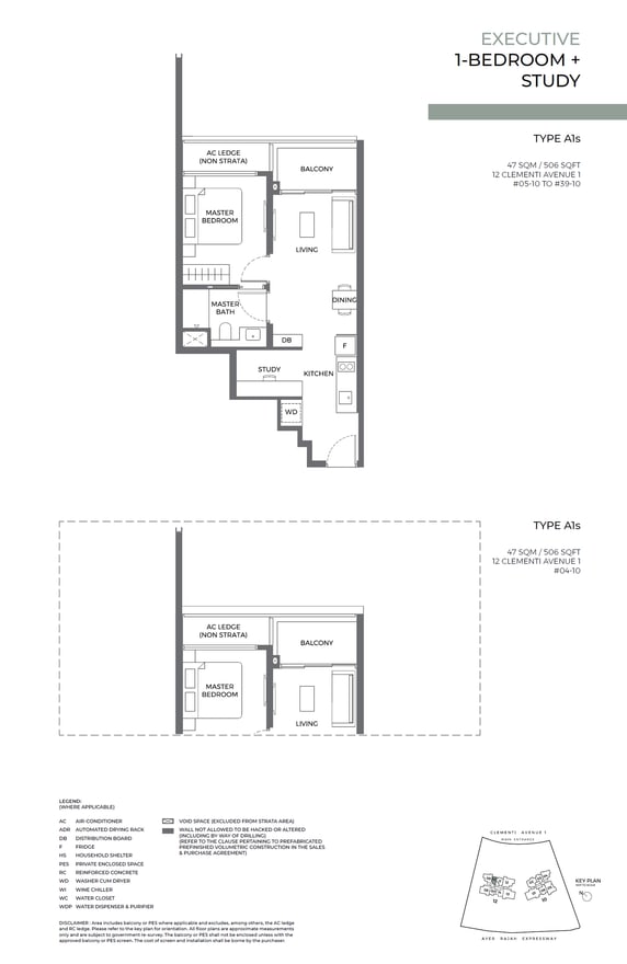 Floor plan A1s — 1 BEDROOM + STUDY