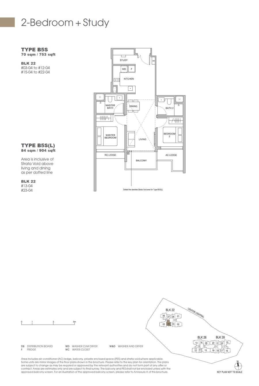Floor plan B5S — 2 Bedroom + Study, Hillock Green 悦翠轩