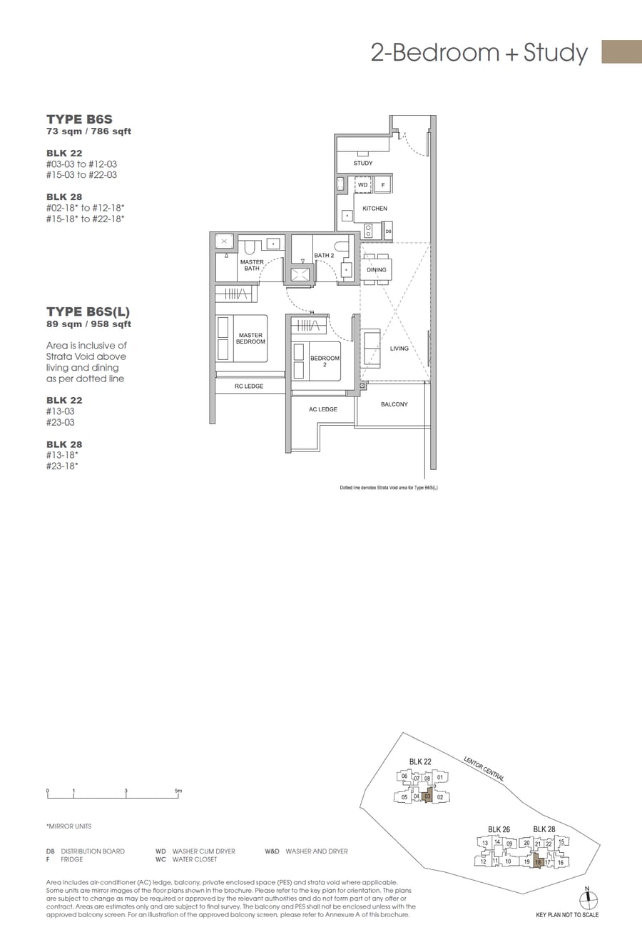 Floor plan B6S — 2 Bedroom + Study, Hillock Green 悦翠轩