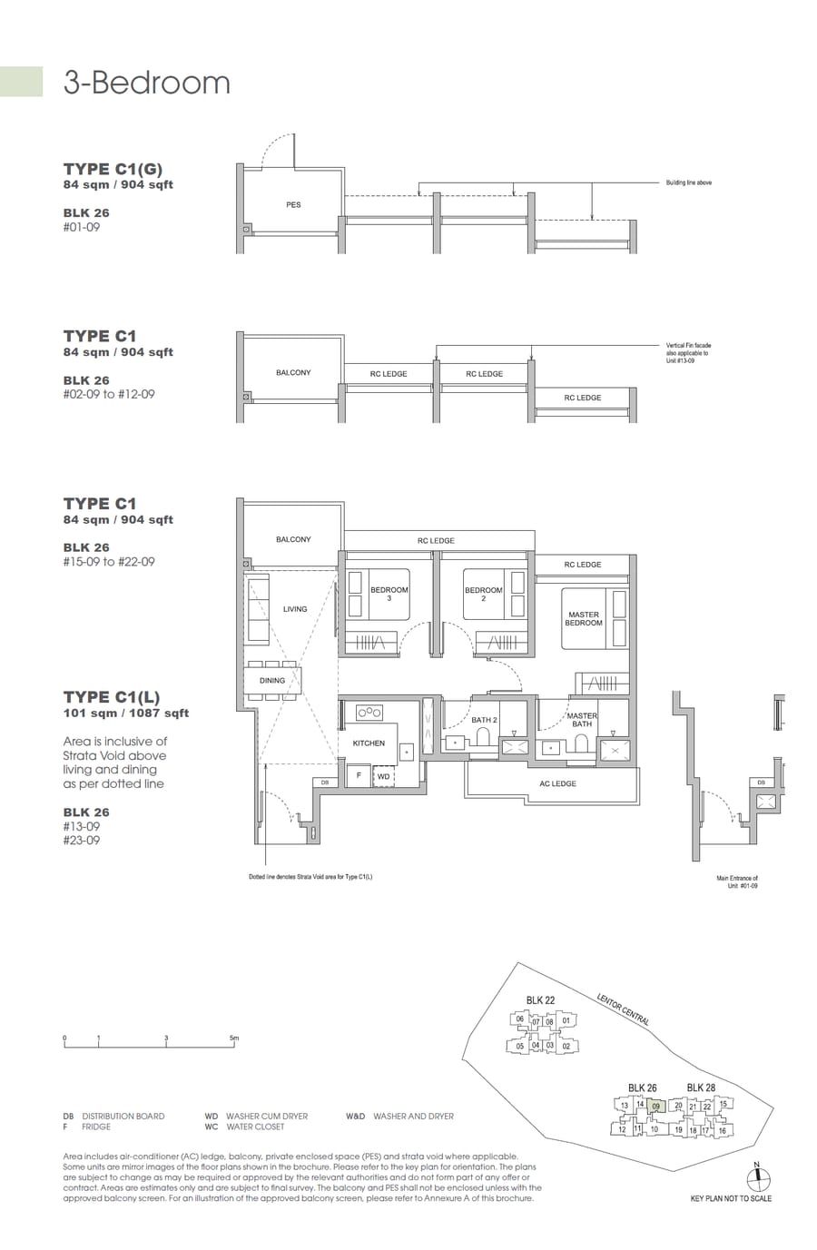Floor plan C1 — 3 Bedroom, Hillock Green 悦翠轩