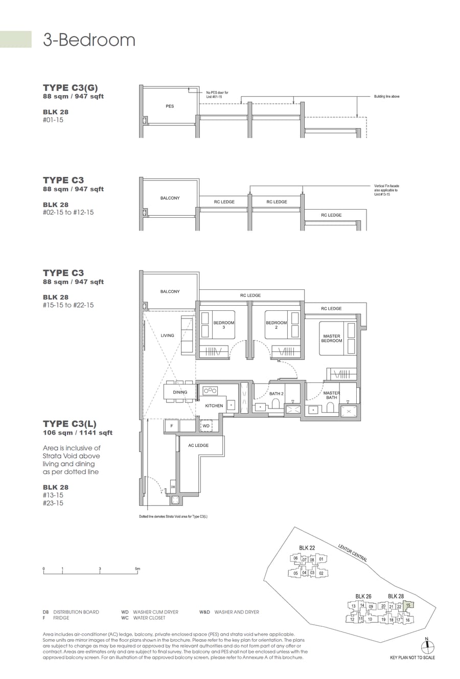Floor plan C3 — 3 Bedroom, Hillock Green 悦翠轩