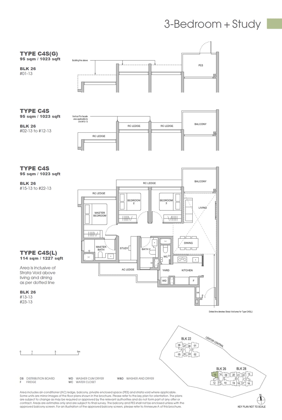 Floor plan C4S — 3 Bedroom + Study, Hillock Green 悦翠轩