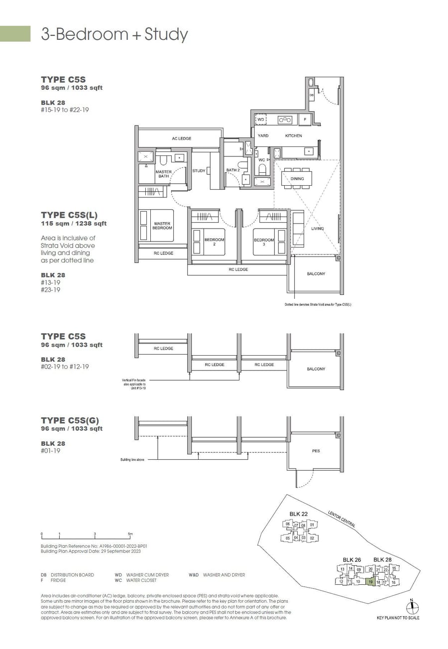 Floor plan C5S — 3 Bedroom + Study, Hillock Green 悦翠轩