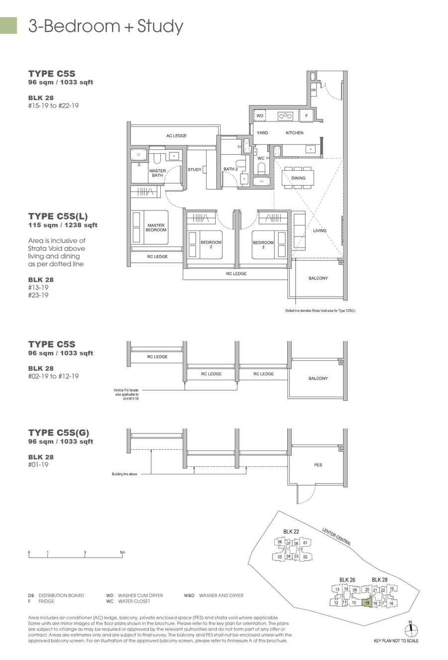Floor plan C5S(G) — 3 Bedroom + Study, Hillock Green 悦翠轩