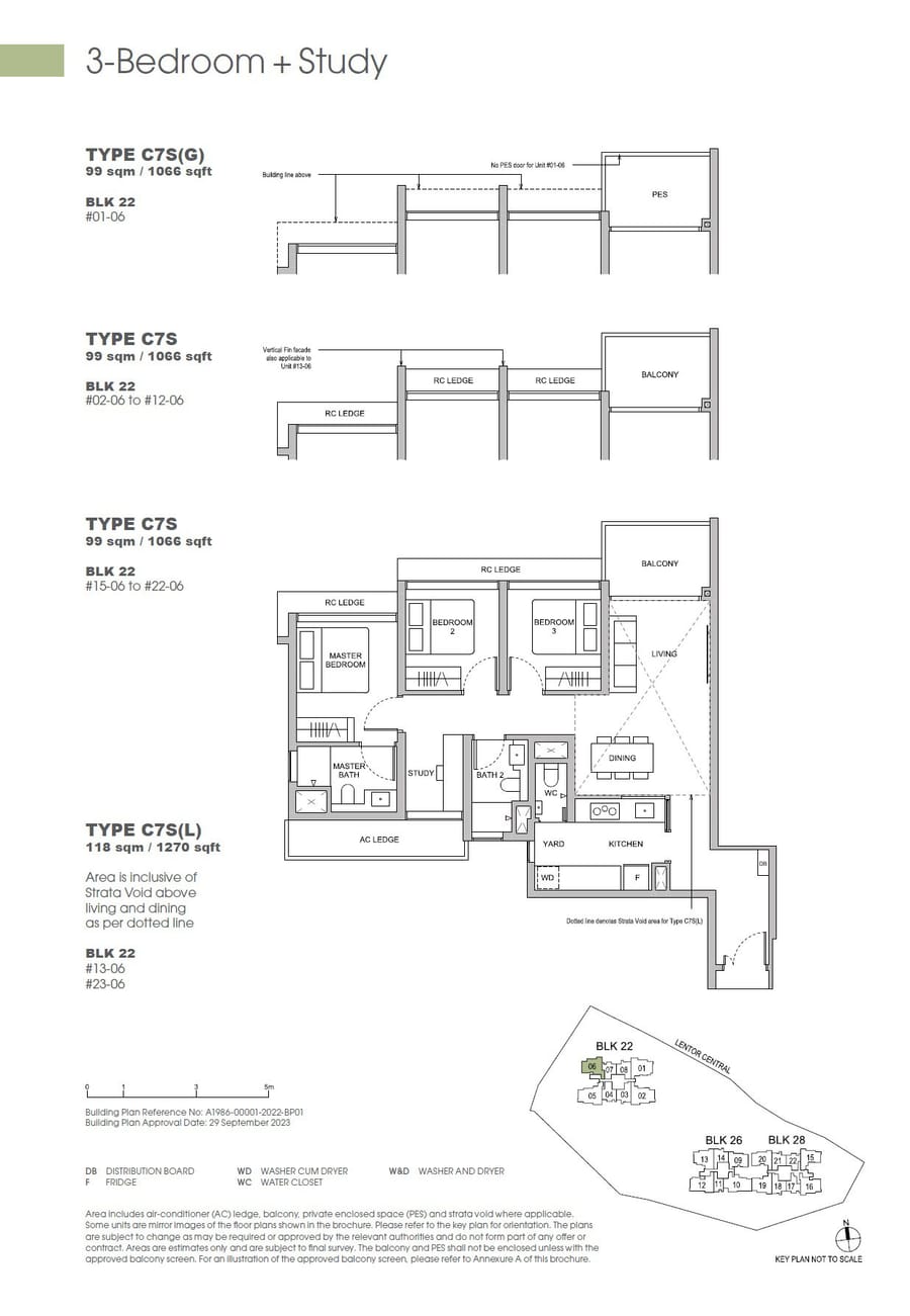 Floor plan C7S — 3 Bedroom + Study, Hillock Green 悦翠轩