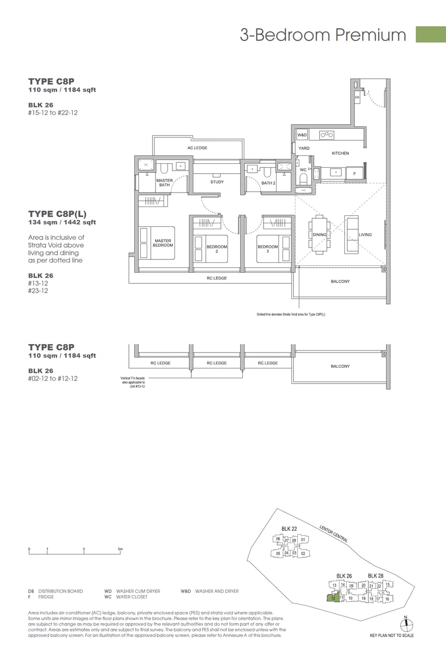 Floor plan C8P(L) — 3 Bedroom Premium, Hillock Green 悦翠轩