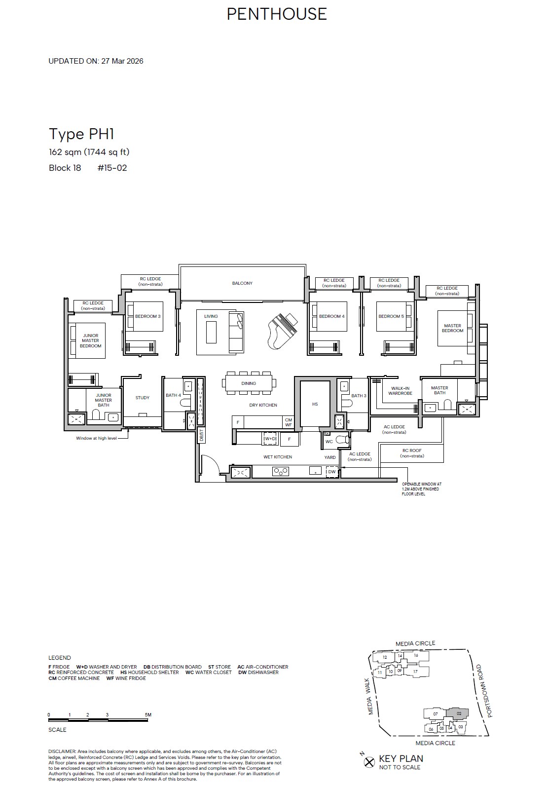 Floor plan PH1 — 5 Bedroom + Study