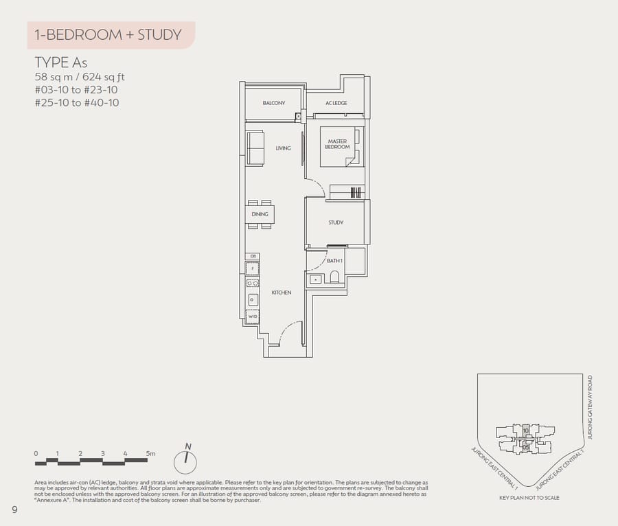 Floor plan As — 1 Bedroom+Study, Jden 聚鼎