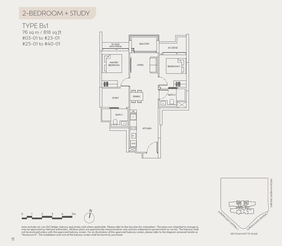 Floor plan Bs1 — 2 Bedroom+Study, Jden 聚鼎