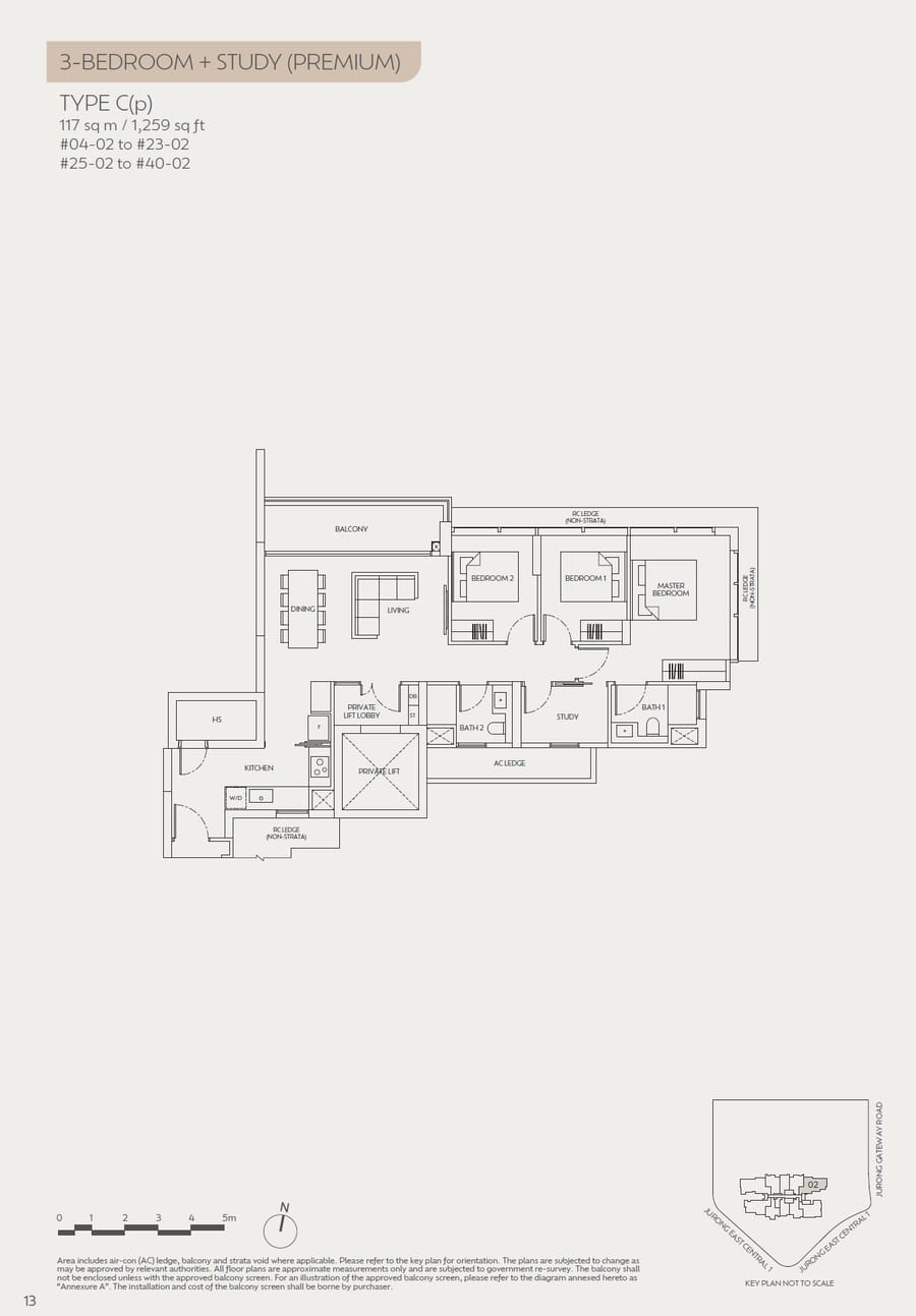 Floor plan C(p) — 3 Bedroom+Study (Premium), Jden 聚鼎