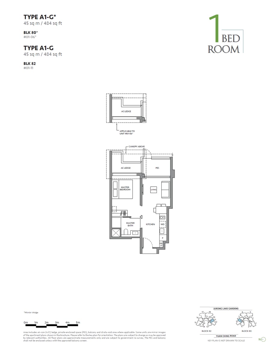 Floor plan A1-G — 1 Bedroom