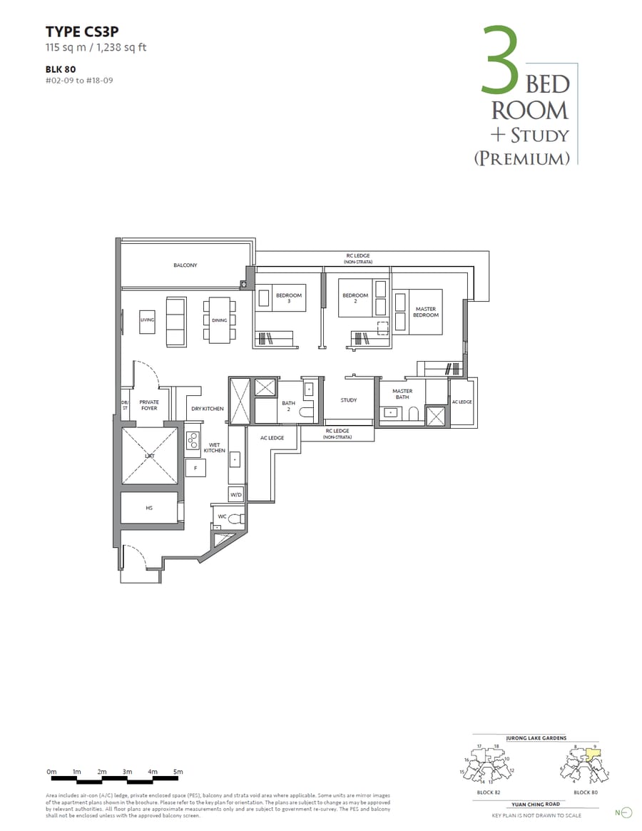 Floor plan CS3P — 3 Bedroom + Study (premium)