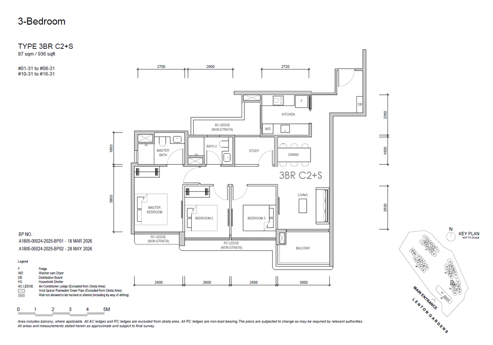 Floor plan 3BR C2+S — 3 BEDROOM COMPACT + STUDY