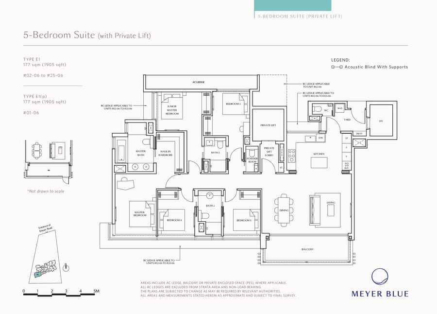 Floor plan E1 — 5 Bedroom Suite (Private Lift)