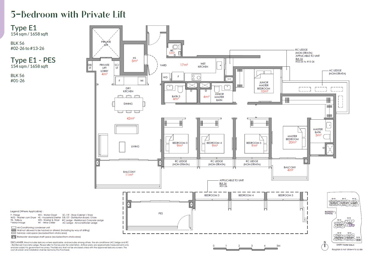 Floor plan E1 — 5 Bedroom With Private Lift