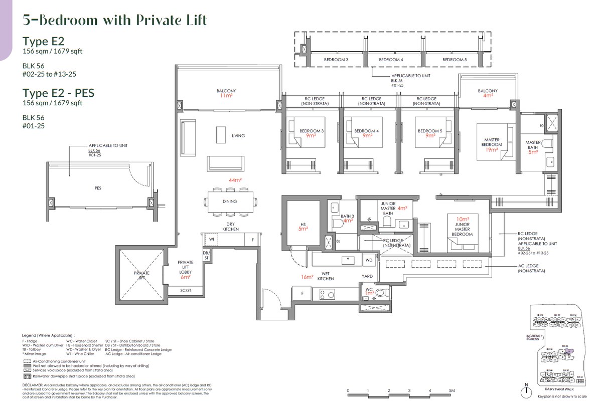 Floor plan E2 — 5 Bedroom With Private Lift