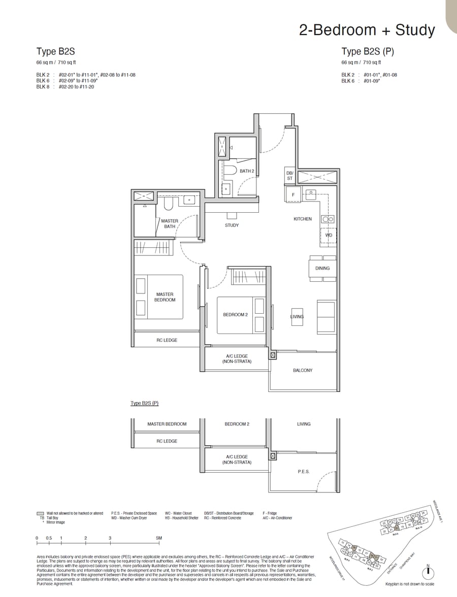 Floor plan B2S — 2 BEDROOM + STUDY