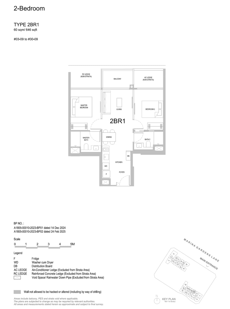 Floor plan 2BR1 — 2 Bedroom
