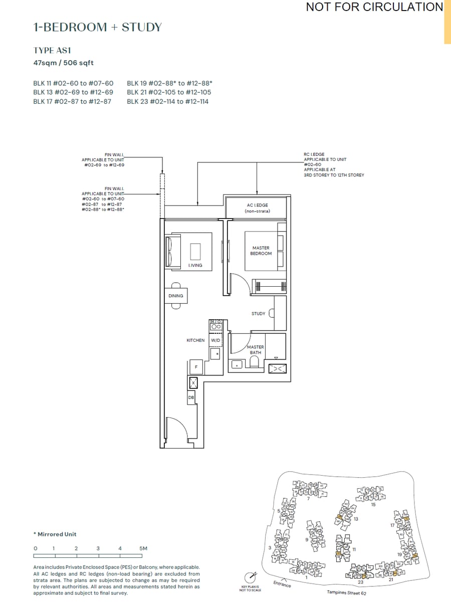 Floor plan AS1 — 1 BEDROOM + STUDY