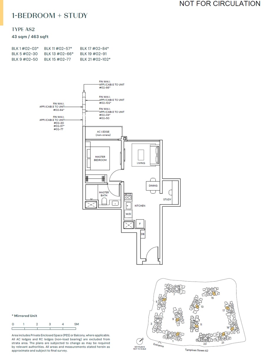 Floor plan AS2 — 1 BEDROOM + STUDY