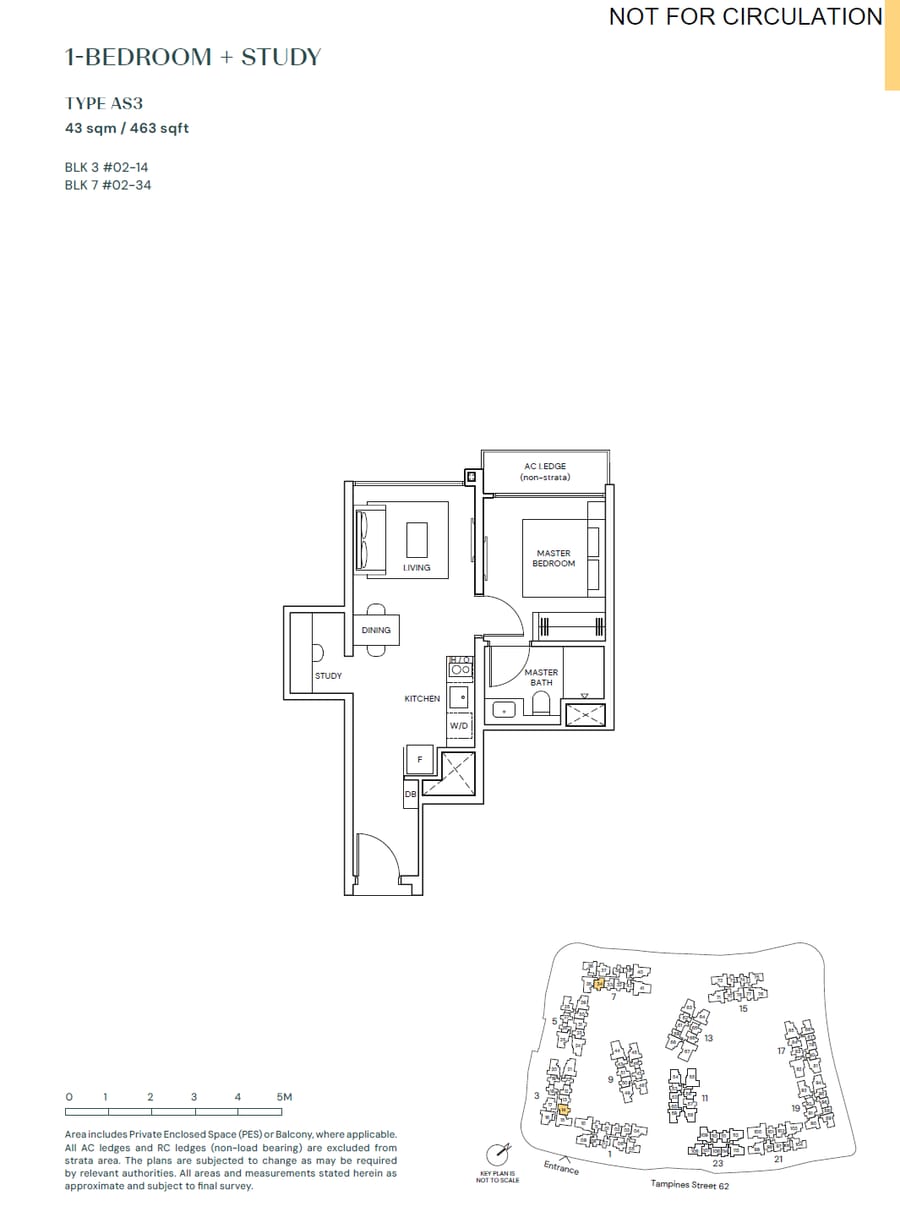 Floor plan AS3 — 1 BEDROOM + STUDY