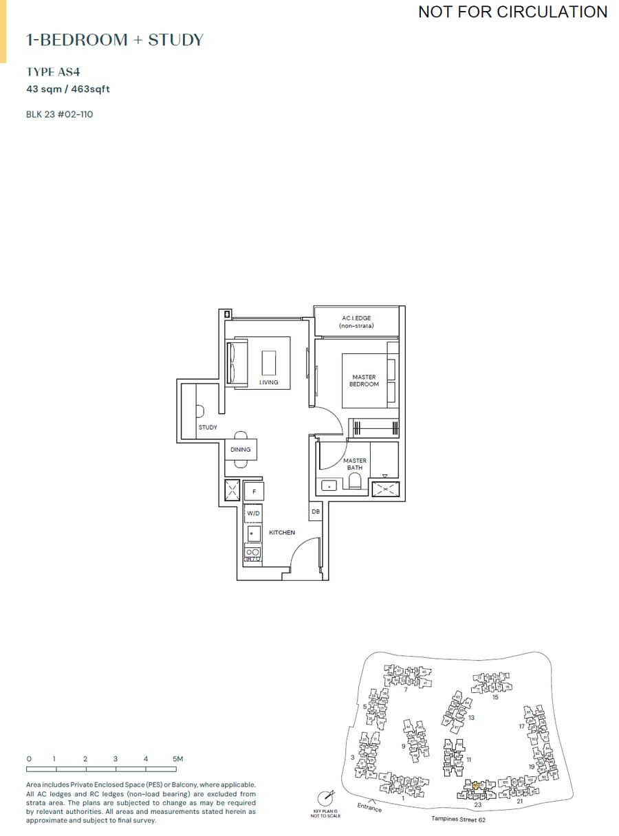 Floor plan AS4 — 1 BEDROOM + STUDY