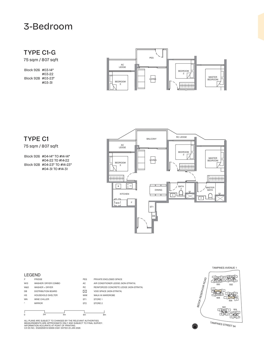 Floor plan C1-G — 3 Bedroom