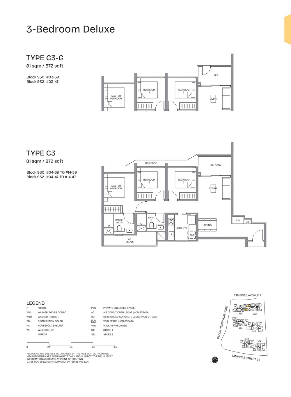 Floor plan C3-G — 3 Bedroom Deluxe