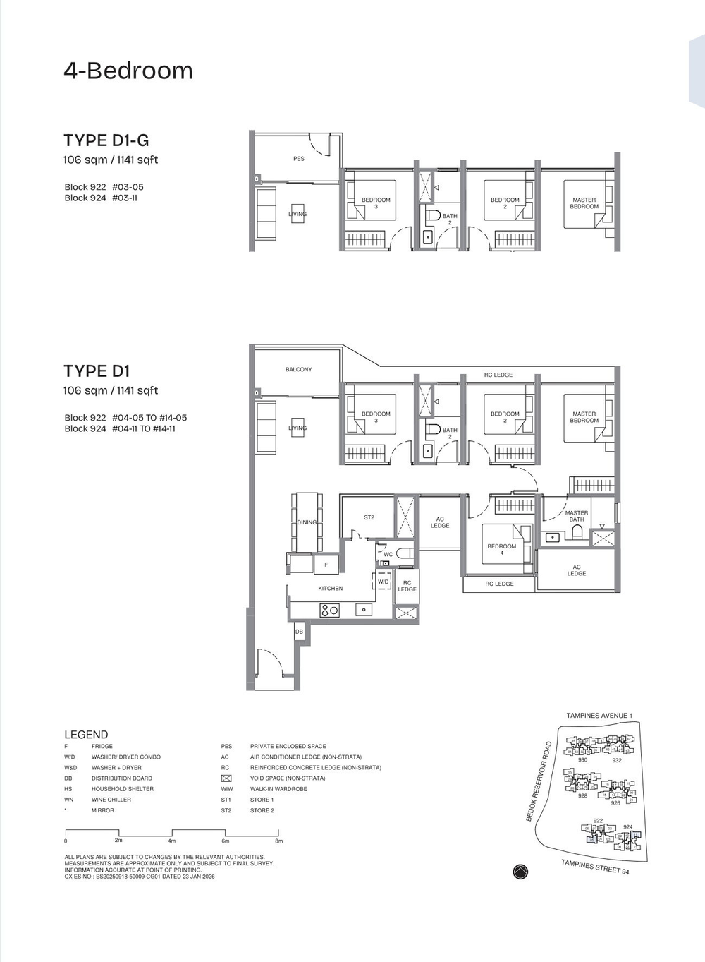 Floor plan D1-G — 4 Bedroom