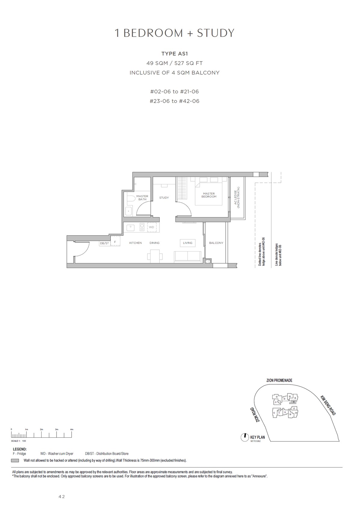 Floor plan AS1 — 1 Bedroom + Study · Promenade Peak