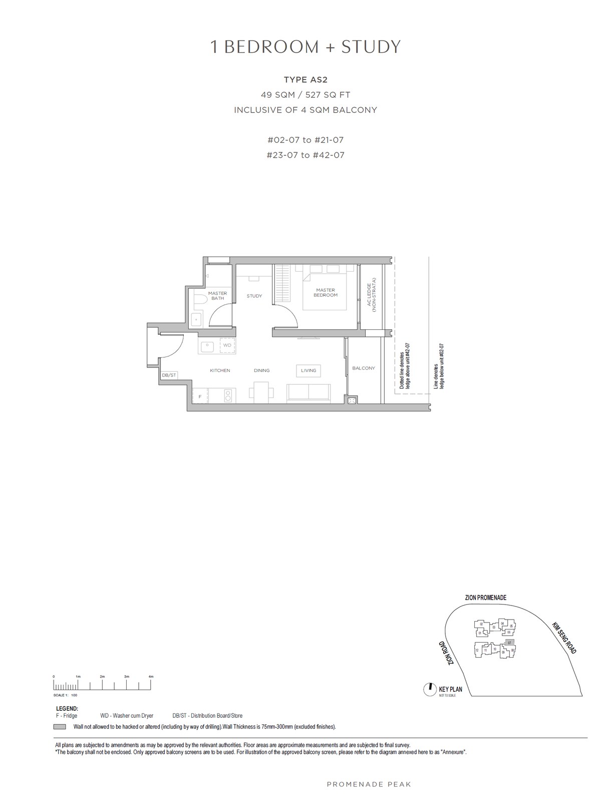 Floor plan AS2 — 1 Bedroom + Study · Promenade Peak
