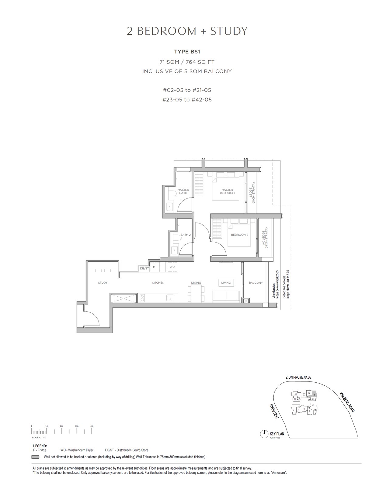 Floor plan BS1 — 2 Bedroom + Study · Promenade Peak