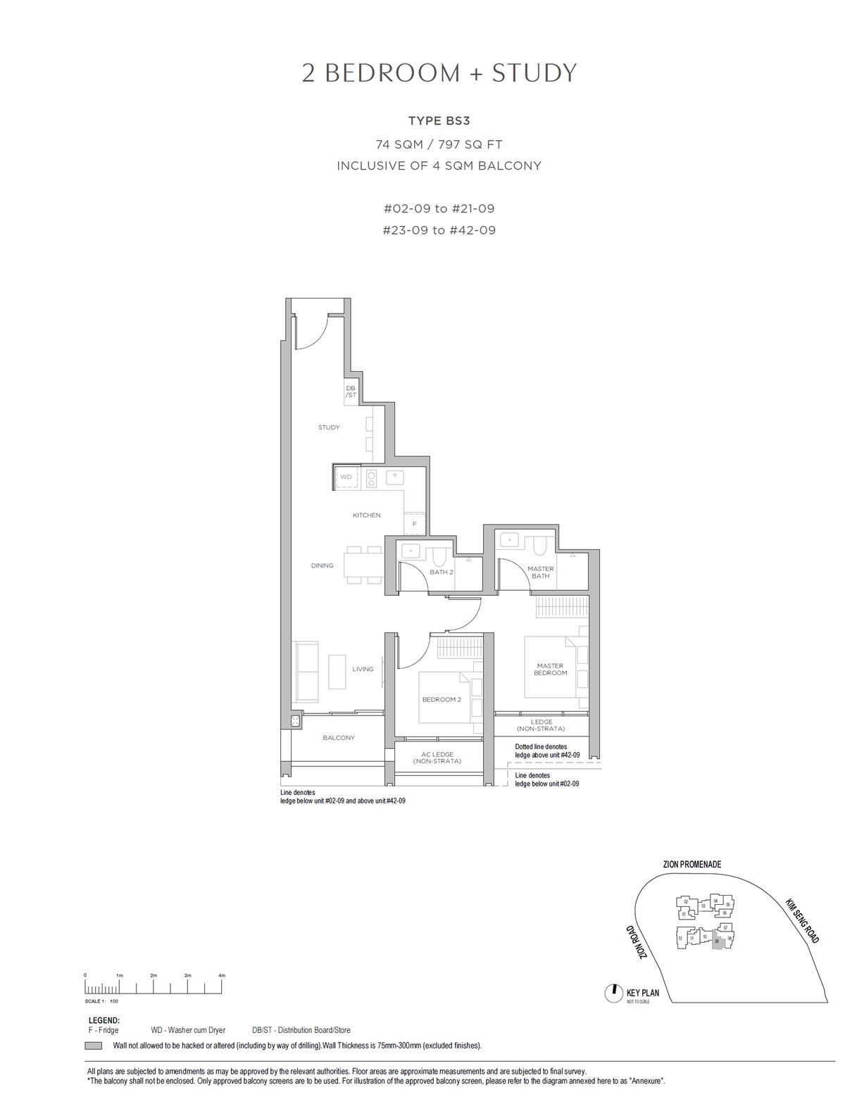 Floor plan BS3 — 2 Bedroom + Study · Promenade Peak