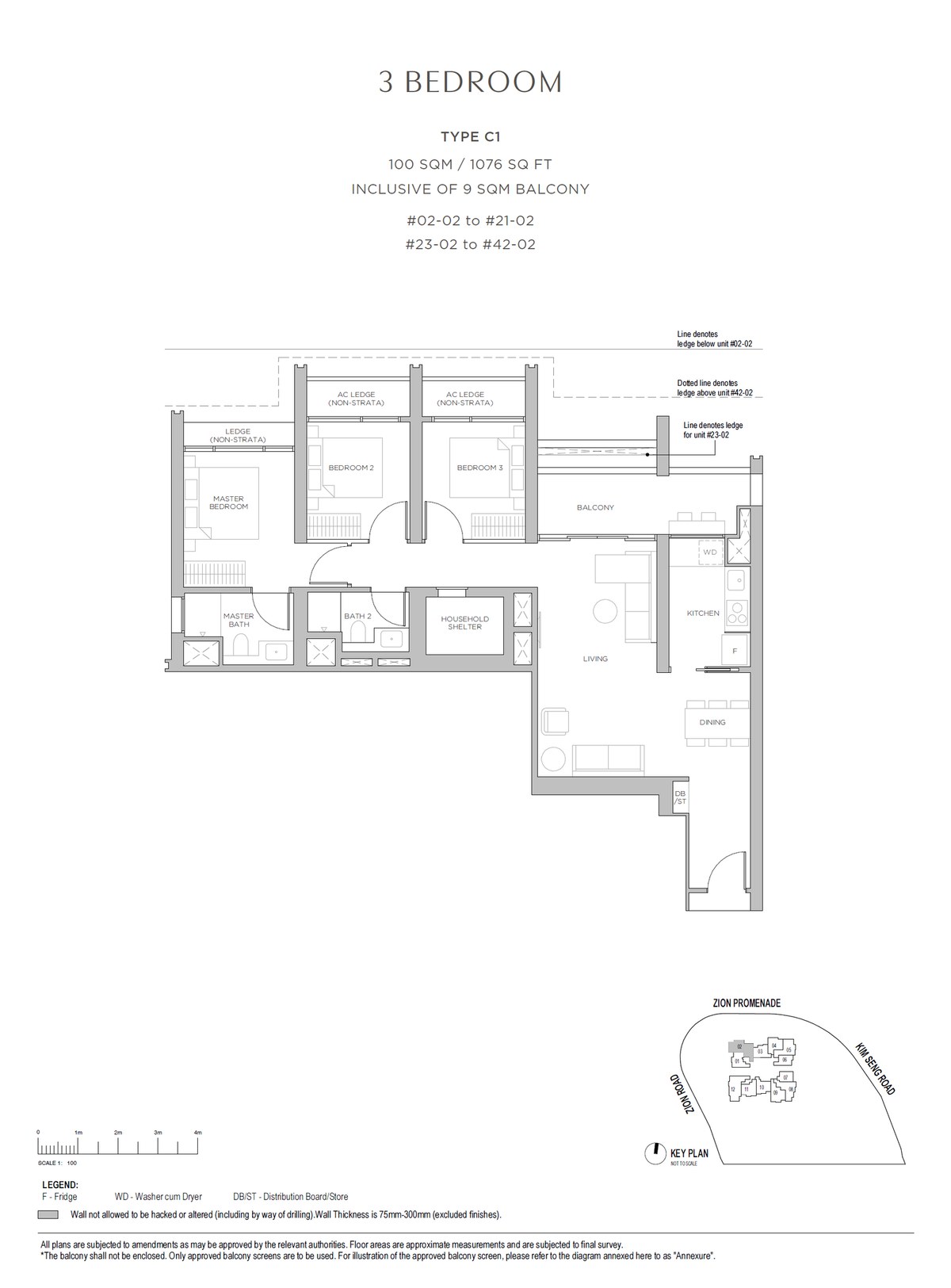 Floor plan C1 — 3 Bedroom · Promenade Peak