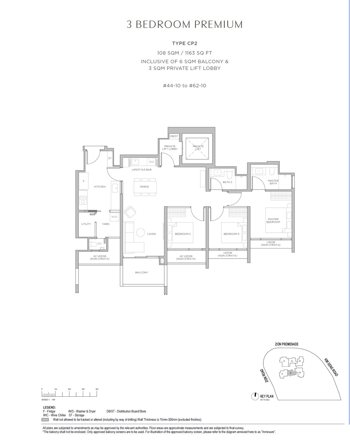 Floor plan CP2 — 3 Bedroom Premium (With Private Lift) · Promenade Peak