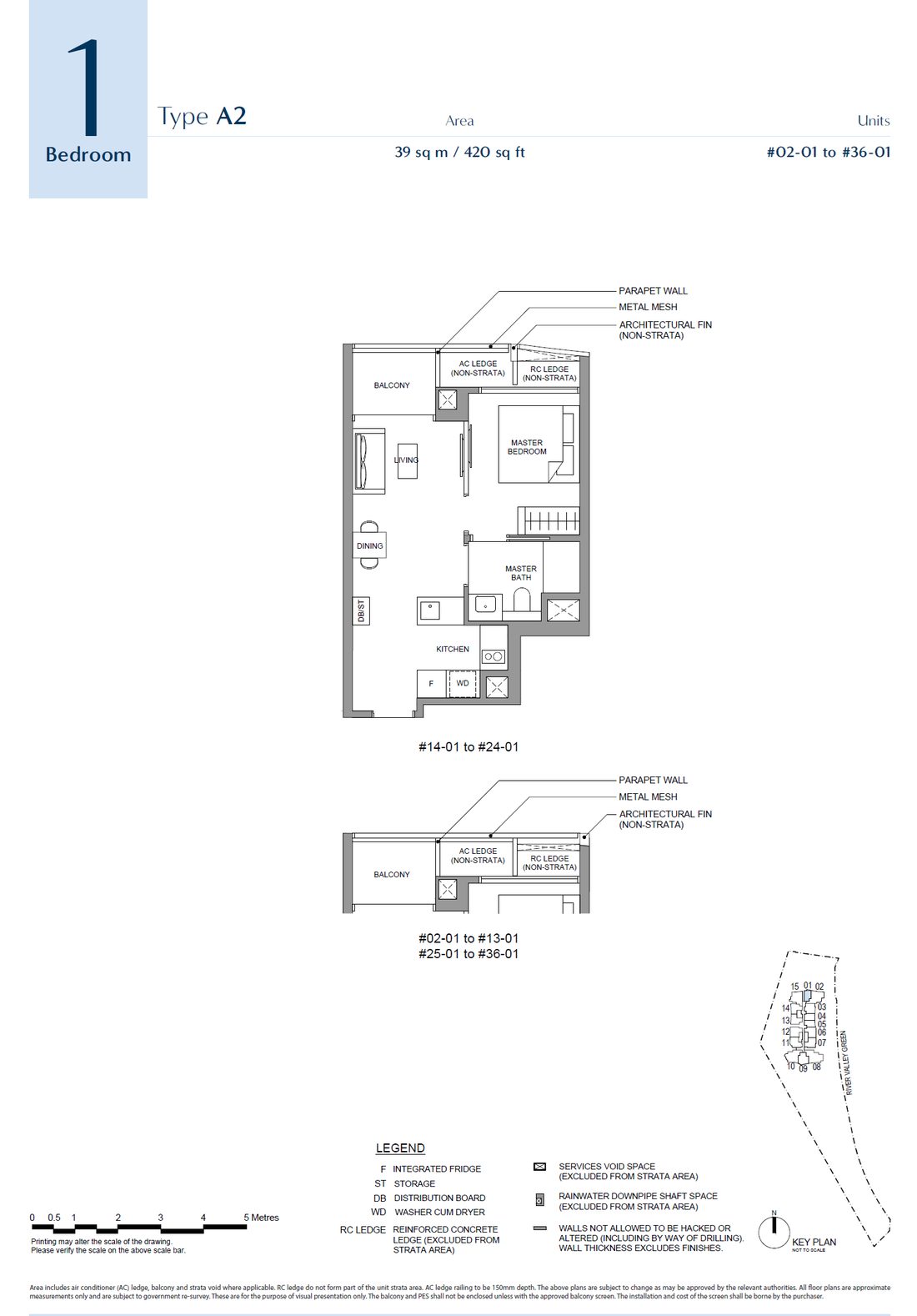 Floor plan A2 — 1 Bedroom · River Green
