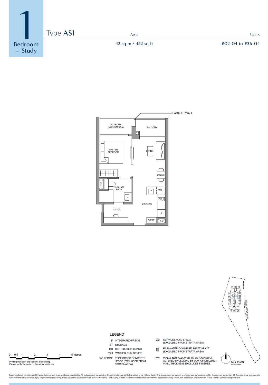 Floor plan AS1 — 1 Bedroom + Study · River Green