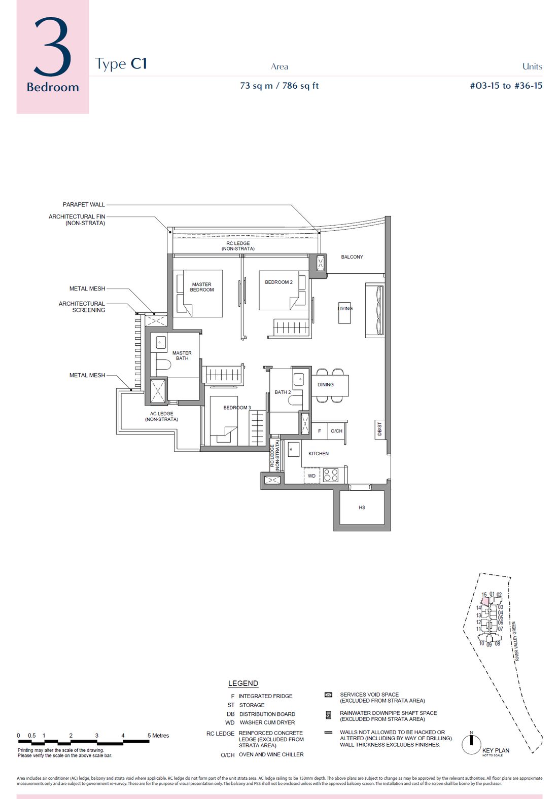 Floor plan C1 — 3 Bedroom · River Green